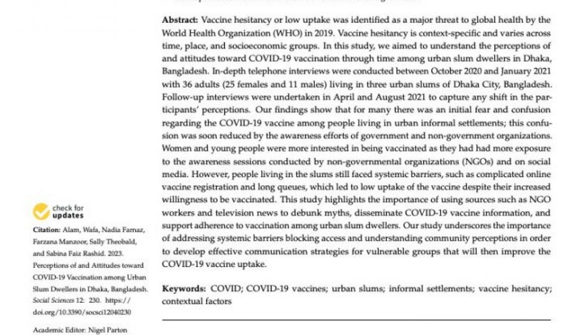 Perceptions of and Attitudes toward COVID-19 Vaccination among Urban Slum Dwellers in Dhaka, Bangladesh