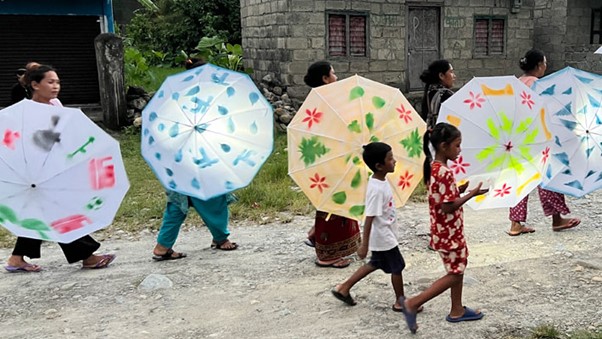 Art as part of storytelling in community workshops in Nepal, with Luke Jerram